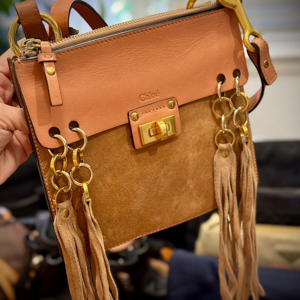 CHLOE small Jane pink leather and suede tassel crossbody